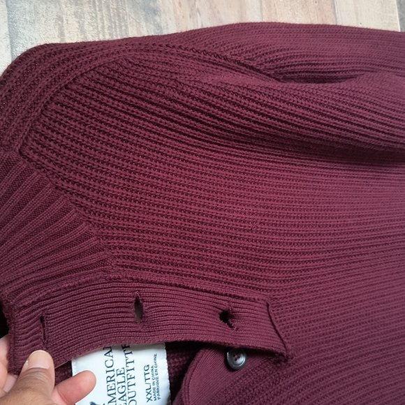 American Eagle Maroon Chunky Knit Button Collar Sweater Sz XXL Men of - Picture 9 of 17